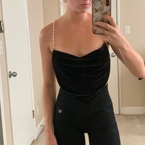 Velvet cowl backless crop top